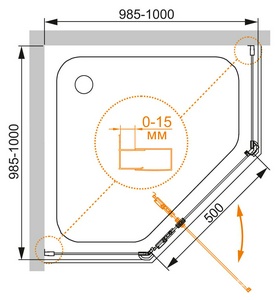Душевой уголок 1000х1000хh1900мм, пятиугольн., дверь с 2 неподв. сегментами, вход 653мм, (стекло прозрачное 6мм, фурн.цв.хром),  ZZ Cezares Eco ECO-O-P-1-100-C-Cr