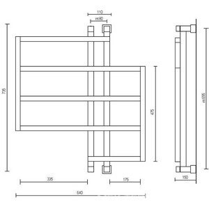 Полотенцесушитель 680хh745х150мм, подвод воды int.695мм, (цв.хром), краны, крепёж в компл., (ГВС) Margaroli 720 ZZ Margaroli Panorama 720 CR