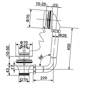 Слив-перелив для ванны, открытый монтаж, цепочка с пробкой, гидрозатвор в компл., (металл цв.хром), BelBagno ZZ BelBagno Универсал BB-OVF-02-CRM