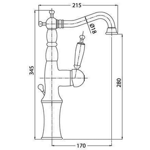 Смеситель для раковины, "Высокий" излив h280мм, (рычаг сбоку), с д/к, (цв. золото, ручка цв. белый),  ZZ Gaia Canterbury RB6317 OR