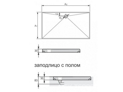 Поддон душевой А2=1000мм х А1=800мм х h30мм, (БЕЗ рамы и сливного оборудования)  ZZ Huppe Huppe EasyStep 215012 055