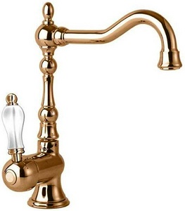 Смеситель для раковины, "Высокий" с поворотным изливом, с д/к, (цв.бронза, ручка цв.белая),  ZZ Cezares Venezia VENEZIA-LSM2-A-02-Bi