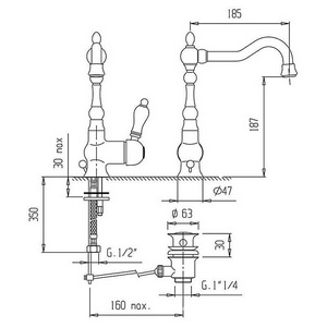 Смеситель для раковины, "Высокий" с поворотным изливом, с д/к, (цв.бронза, ручка цв.белая),  ZZ Cezares Venezia VENEZIA-LSM2-A-02-Bi