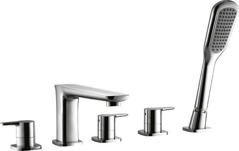 Смеситель для ванны, встраиваемый в борт, на 5 отв., лейка, шланг в компл., (цв. хром),  ZZ Cezares Tesoro TESORO-F-BVD5-01