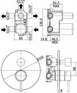 Смеситель для душа, встраиваемый в стену, девиатор-картридж, 3 положения+3 комбо, (цв.черный матовый),  ZZ Paffoni Light LIG019NO