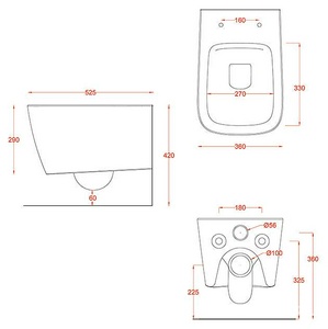 Унитаз подвесной 36х52см, безободковый, БЕЗ сиденья, крепёж в компл., (цв. matt black),  ZZ ArtСeram A16 ASV003 17;00