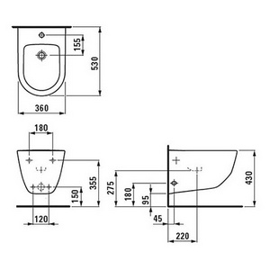 Биде подвесное 360х530мм, с 1 отв.д/смес., Laufen Pro NEW ZZ Laufen Pro New 8.3095.2.000.302.1