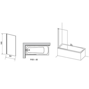Шторка для ванны -80 неподвижная, 80x140 см, профиль блестящий хром, стекло прозрачное ZZ Ravak PVS1 79840C00Z1
