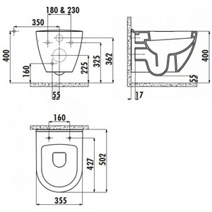 Подвесной унитаз SINGLE, БЕЗ крышки-сидения, цв.черный ZZ Creavit Single TP325-11SI00E-0000