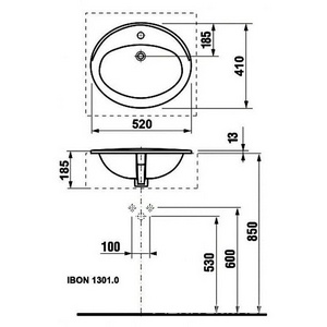 Раковина встраиваемая сверху 520*410 мм, с отверстием под смеситель KL Roca Adora 7327204000 / 327204000