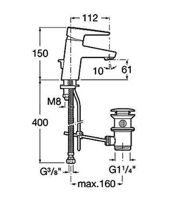 Смеситель д/раковины ESMAI с донным клапаном и гибкой подводкой ZZ Roca Esmai 5A3031C00