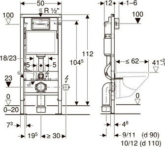 Инсталляция для подвесн.унитаза, (рама, крепёж, шумоизол., клавиша двойной смыв  51 цв.хром в компл.),  KL Geberit Delta 458.128.21.1