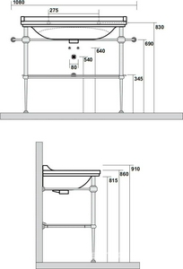Структура металлическая, для установки под раковину 100см. арт.4142 хх, стекл. полка, крепёж в компл., (цв.хром),  ZZ Kerasan Waldorf 9196K1