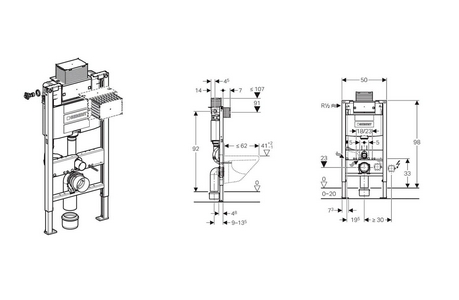 Инсталляция для подвесного унитаза , h98см, БЕЗ клавиши смыва , БЕЗ крепежа арт.111.815.00.1 ZZ Geberit Omega 111.030.00.1