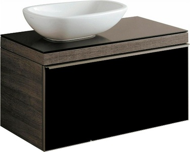 Тумба 884хh543х504мм, 1 выдв. ящик, со стекл.столеш.(уст.сифона(слива) прав/лев), д/уст.с рак.арт.123655;123555,(цв. тём дуб, стек.фронт пан чёрн) ZZ Geberit Citterio 500.560.JJ.1