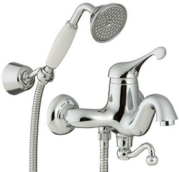 Смеситель для ванны в комплекте с шлангом, лейкой, кронштейном, (maniglia PL / рукоятка с пластик. вставкой белого цвета), (цв.хром) Piccadilly KL
