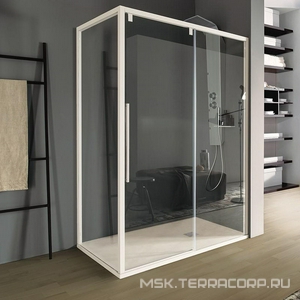 Дверь сдвижная 1200хh2000мм, для бок.стенки или в нишу, ЛЕВАЯ вход СПРАВА 50см, (проф. цв. серый, стекло прозр.6/8мм StarClean),  ZZ Samo Acrux B8814 ATELIER L95 TR SX