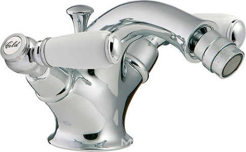 Смеситель для биде, с д/к, (цв.хром), (2 ручки с белыми пластиковыми вставками SO - Sogno),  ZZ 3M Old italy 4424 CC + 2 ручки SO - Sogno CC