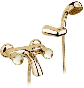 Смеситель для ванны, лейка, шланг, кронштейн в компл., (цв. Inglish gold/ручки с кристалами Swarovski),  ZZ Nicolazzi Cristallo 2002 GF 22