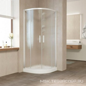 Душевое ограждение 90*90*190 см полукруглое с раздвижн. дверьми, профиль белый, стекло шиншилла, БЕЗ поддона ZZ Vegas Glass ZS ZS 0090 01 02
