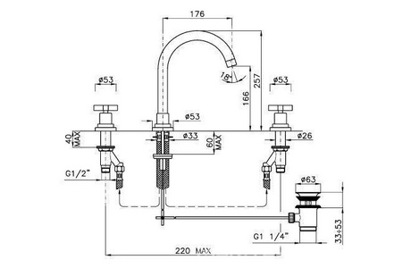 Смеситель для раковины на 3 отв.д/смесит., с д/к, (цв. золото) M. Croce / Mac Kinley 05 ZZ Nicolazzi M. Croce/Mac Kinley 2208 GO 29