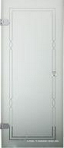 Дверь д/д 800хh1900мм, (Без проф., стекло мат.декорированное,тип"С", рис. по периметру стекла"Cornice Savoy", SX петли слева, цв. хром),  ZZ Devon & Devon Modern 80 M/80/CrC/SX/GU