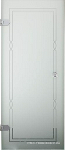 Дверь д/д 800хh1900мм, (Без проф., стекло мат.декорированное,тип"С", рис. по периметру стекла"Cornice Savoy", SX петли слева, цв. хром),  ZZ Devon & Devon Modern 80 M/80/CrC/SX/GU