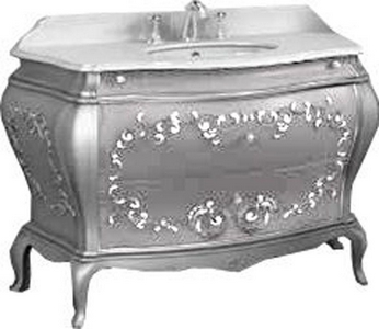 Тумба напольная 130/110х60хh82см, под раковину, 2 ящика  (цв. Anticato Bianco, декор цв. Anticato Bianco, ручки цв. хром),  ZZ Il Tempo Del Ornamenti MO 2381Ant.Bianco/Ant.Bianco/Cr