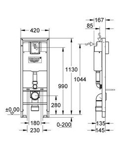 Инсталляция для подвесного унитаза для инвалидов, , БЕЗ кнопки ZZ Grohe Rapid SL 38675001