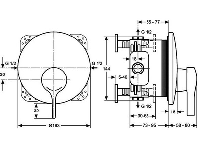 Смеситель для душа, встраиваемый в стену, с переключателем, БЕЗ встраиваемой части арт.A1000NU, (цв.хром), Melagne ZZ Ideal Standard Melange A4720AA