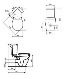 Бачок угловой для унитаза  Spase, нижняя подводка, двойной смыв, крепеж в чаше в комплекте, белый ZZ Ideal Standard Connect E120201