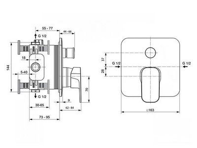 Смеситель для душа, встраиваемый в стену, с переключателем, БЕЗ встраиваемой части арт.A1000NU, (цв.хром),  ZZ Ideal Standard Tonic II A6340AA