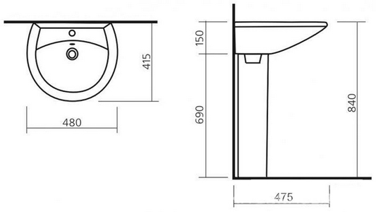 Раковина " 48", 480x415x150 мм, с 1 отв., без комплекта крепежа, белый Sanita Аттика WB.PD/Attica/48-C/WHT.G/S1  (ATC46SAWB01)
