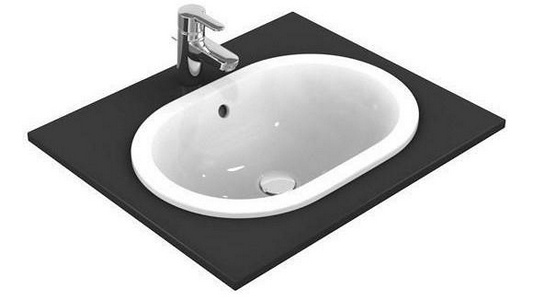 Раковина встраиваемая в столешницу сверху, овальная 550х380мм, без отв. д/смесит., c переливом,  ZZ Ideal Standard Connect E504701