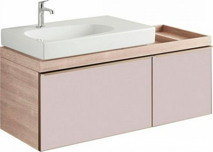 Тумба 1184хh554х504мм, полочка справа, 2 выдв. ящика, 1 внутр ящик, д/уст. с рак. арт. 123575, (цв.свет дуб, стекл. фронт/пан беж. цв.), креп/компл ZZ Geberit Citterio 500.562.JI.1