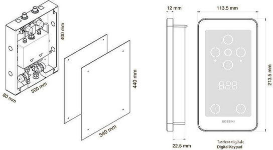Смеситель электронный термостатический на 2 выхода, цифрове управлениес блоком для встраивания в стену и трансформатором тока, (цв. хром), EICON 2 ZZ Bossini Eicon Z050204.030