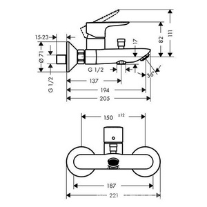 Смеситель для ванны, (цв.хром),  Hansgrohe Talis E 71740000