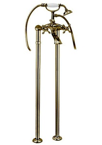 Смеситель для ванны, напольный, трубы 2шт., лейка, шланг, кронштейн в компл., (цв. бронза),  ZZ Gaia Chopin RN 600/C2 BR