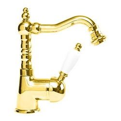 Смеситель для биде, высокий с поворотным изливом, с д/к, (цв.золото, ручка цв.белый), Elite XX