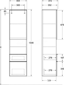 Шкаф-пенал 404хh1546х372мм, подвесной, 1 дверь петли слева, 2 выдв.отделения, крепёж в комп., (цв. DH белый глянцевый, ручка цв.хром),  ZZ Villeroy & Boch Venticello A95201DH