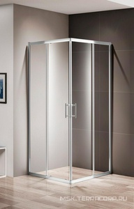 Душевой уголок 900х900хh1950мм, квадратный, 2 сдвижные дверцы с 2-мя неподв. сегментами, (стекло прозрачное 6 мм, фурнит. цв.хром),  ZZ Cezares Momento MOMENTO-A-2-90-C-Cr