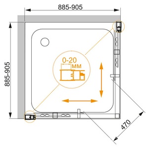 Душевой уголок 900х900хh1950мм, квадратный, 2 сдвижные дверцы с 2-мя неподв. сегментами, (стекло прозрачное 6 мм, фурнит. цв.хром),  ZZ Cezares Momento MOMENTO-A-2-90-C-Cr