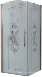 Душевой уголок 900х900хh1950мм, квадр., одна распаш. дверь крепл. СПРАВА, и боковая стенка, (ст.прозр.с мат узором 6мм, бронза), Giubleo XX