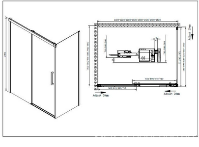 Душевой уголок 1400(1380-1420)х900(880-900)хh2000мм, прямоугольн, правый/левый, вход 575мм,(ст.прозр.Idrorepellente 8мм,фурнит.цв.хром),  ZZ Cezares Lux Soft LUX-SOFT-W-AH-1-140/90-C-Cr-IV