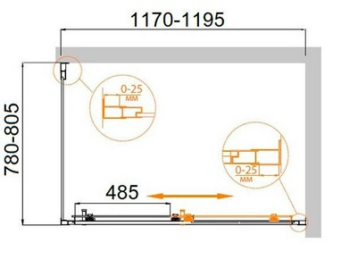 Душевой уголок 1200(1180-1220)х800(780-900)хh1950мм, прямоугольный, правый/левый, (стекло прозр.Idrorepellente 6мм, фурн.цв.хром),  ZZ Cezares Molveno MOLVENO-AH-11-120/80-C-Cr-IV