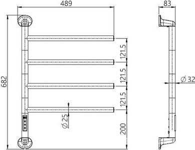 Полотенцесушитель электрический, 4 перекладины, h683х489мм, пульт с дисплеем, кабель, вилка, 220V, (нерж.сталь цв.браш.никель),  ZZ Allen Brau Liberty 7.33000-BN