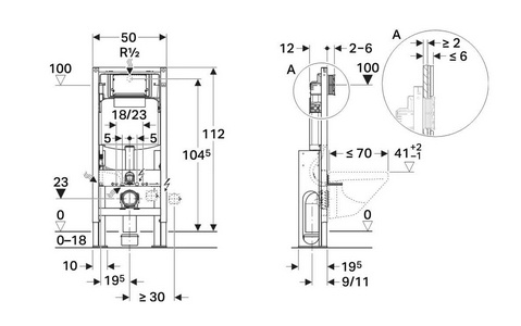 Монт.рама с бачком для подв.унит,самонесущая, 50хh112см, для клавиш Tango, Sigma, (кроме Sigma 40), крепёж к полу в компл., Geberit  UP320 ZZ Geberit Duofix 111.380.00.5