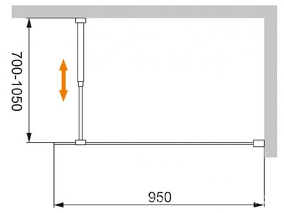 Душевая перегородка 950хh1950мм, правая/левая, (стекло прозрачное 8мм, поперечный кронштейн 700-1050мм, фурнит. цв.хром),  ZZ Cezares Liberta LIBERTA-L-1-95-C-Cr