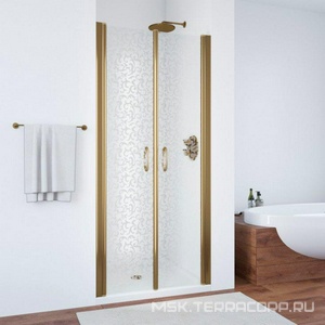 Душевая дверь 90*190 двустворчатая , распашные створки, профиль бронза, стекло "Фея" ZZ Vegas Glass Е2Р E2P 90 05 R03