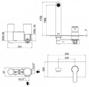 Смеситель для раковины настенный, излив 150мм, (внутр.часть в компл.), (цв.белый матовый),  ZZ Cezares Ovest OVEST-BLI-15-BIO